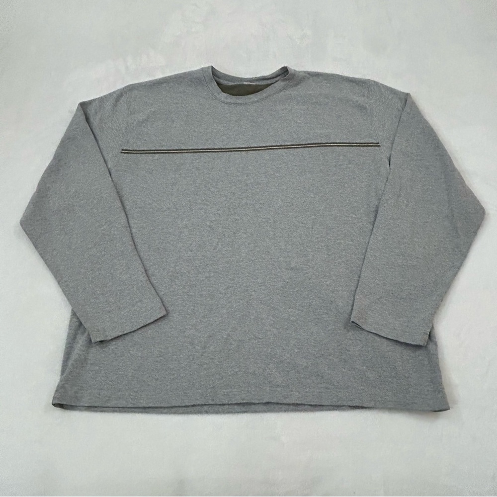 Vintage Y2K Basic Editions Gray Crewneck Long Sleeve Chest Stripe Shirt Men 2XL